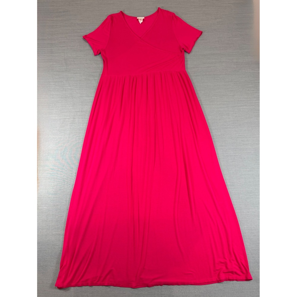 Evelie Hot Pink Faux Wrap Empire Waist Maxi Dress Plus Size 2X Short Sleeve